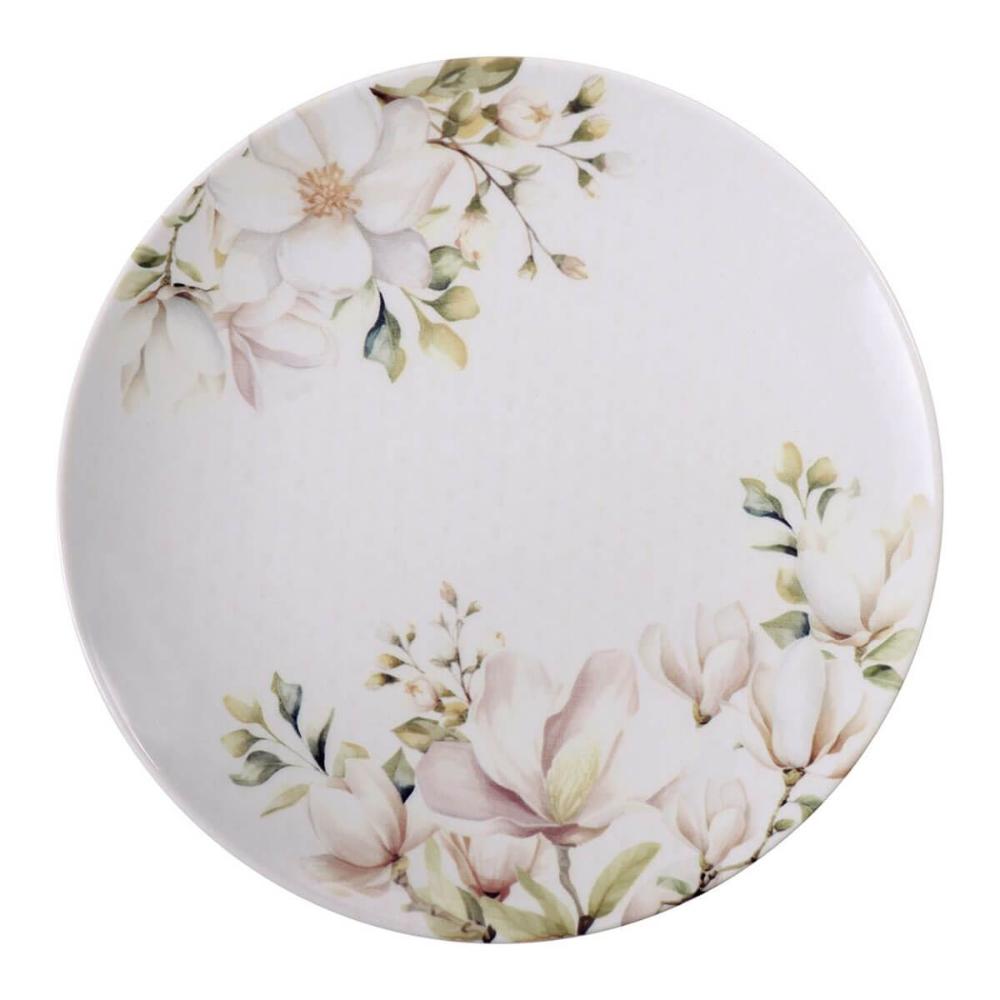 Jogo 6 Pratos Rasos Porcelana Decorada 28cm Tramontina Magnólia Mesa Posta Eventos