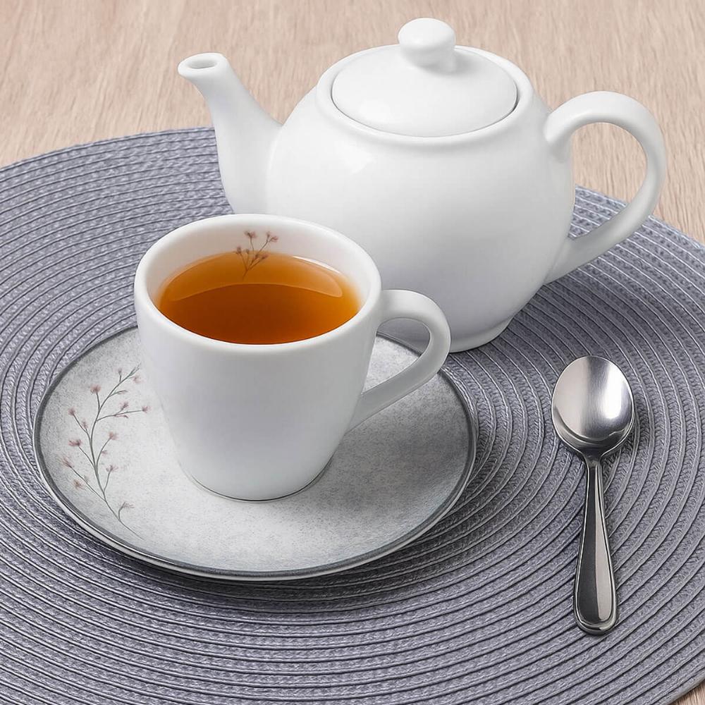 Jogo 6 Xícaras de Chá com Pires 200ml Porcelana Decorada Tramontina Floralis Mesa Posta