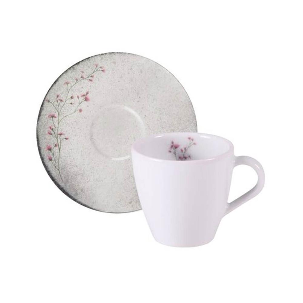 Jogo 6 Xícaras de Chá com Pires 200ml Porcelana Decorada Tramontina Floralis Mesa Posta