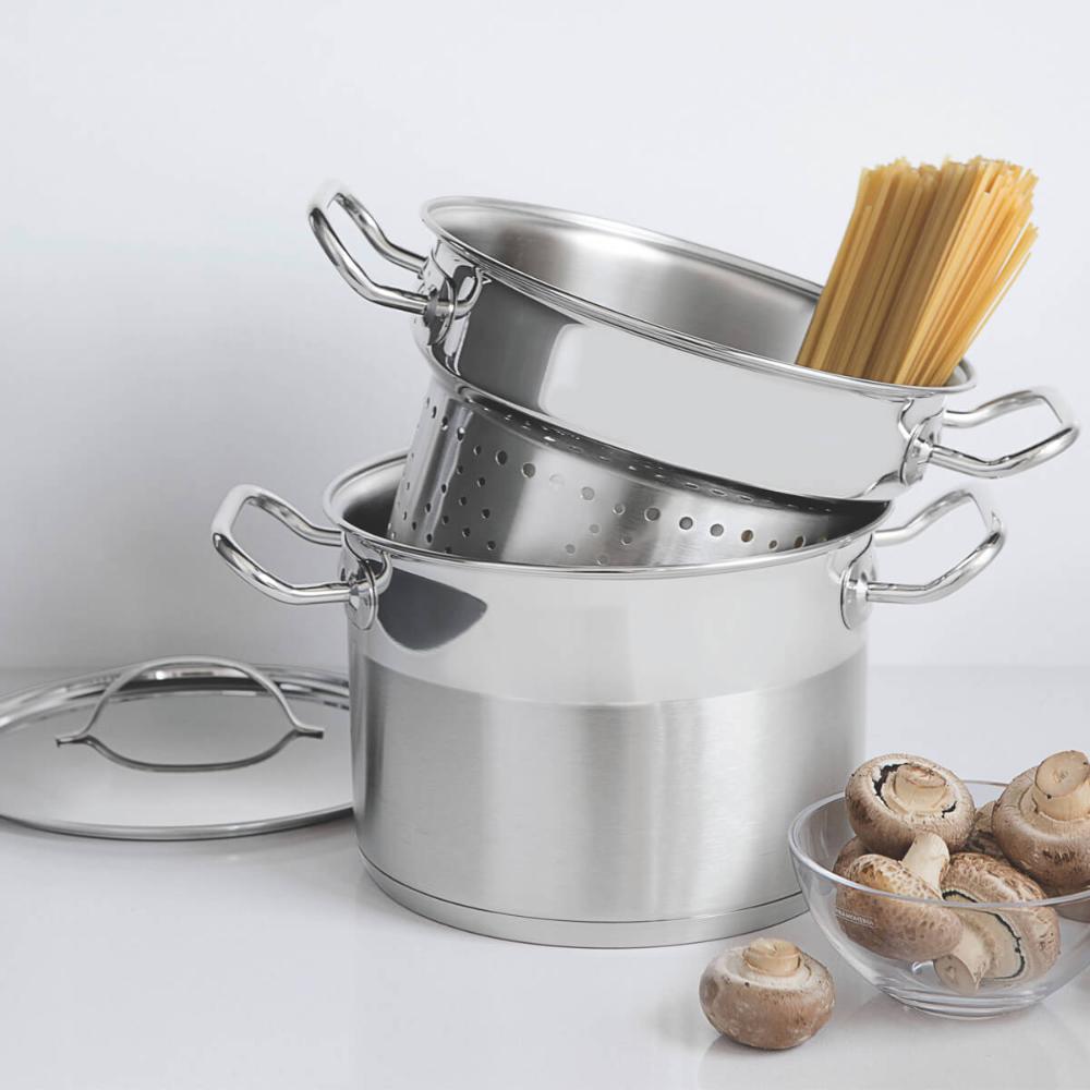Jogo Cozi-Pasta Tramontina Professional em Aço Inox Fundo Triplo 2pçs Caldeirão Escorredor