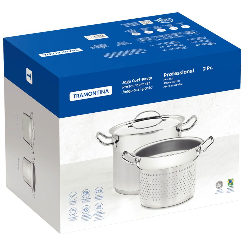 Jogo Cozi-Pasta Tramontina Professional em Aço Inox Fundo Triplo 2pçs Caldeirão Escorredor