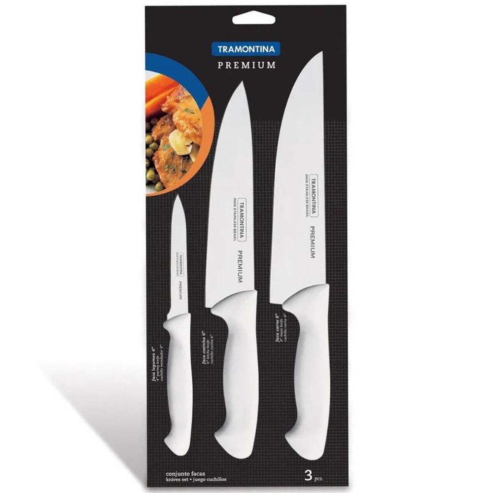 Jogo De Facas 3 Peças Premium Inox Tramontina Legumes Carnes