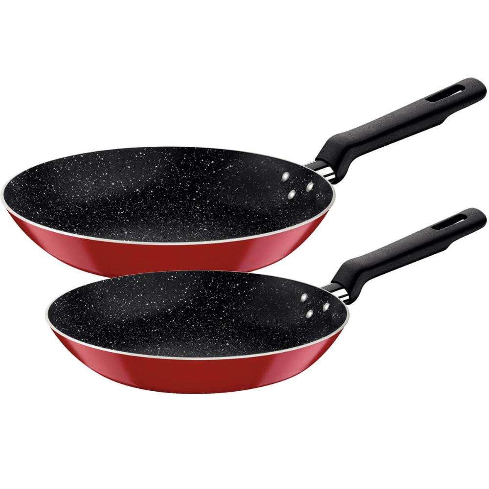 Jogo de 2 Frigideiras Tramontina Antiaderente Starflon Max Externo Siliconado Vermelho