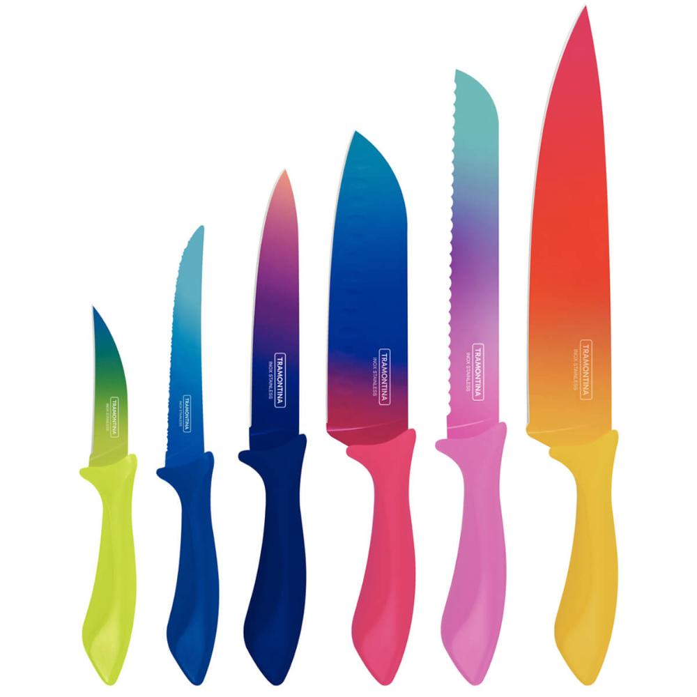 Jogo de Facas Tramontina Colorcut 6 peças Aço Inox Cabo Poli