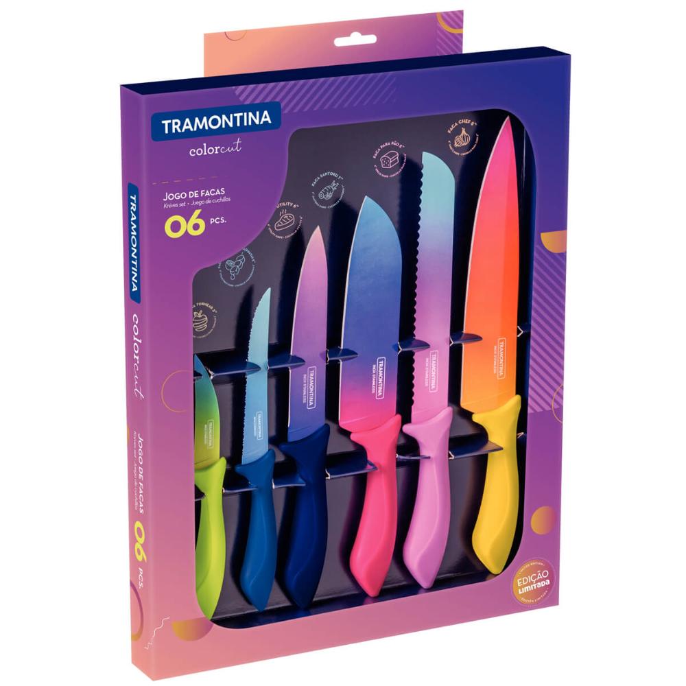 Jogo de Facas Tramontina Colorcut 6 peças Aço Inox Cabo Poli