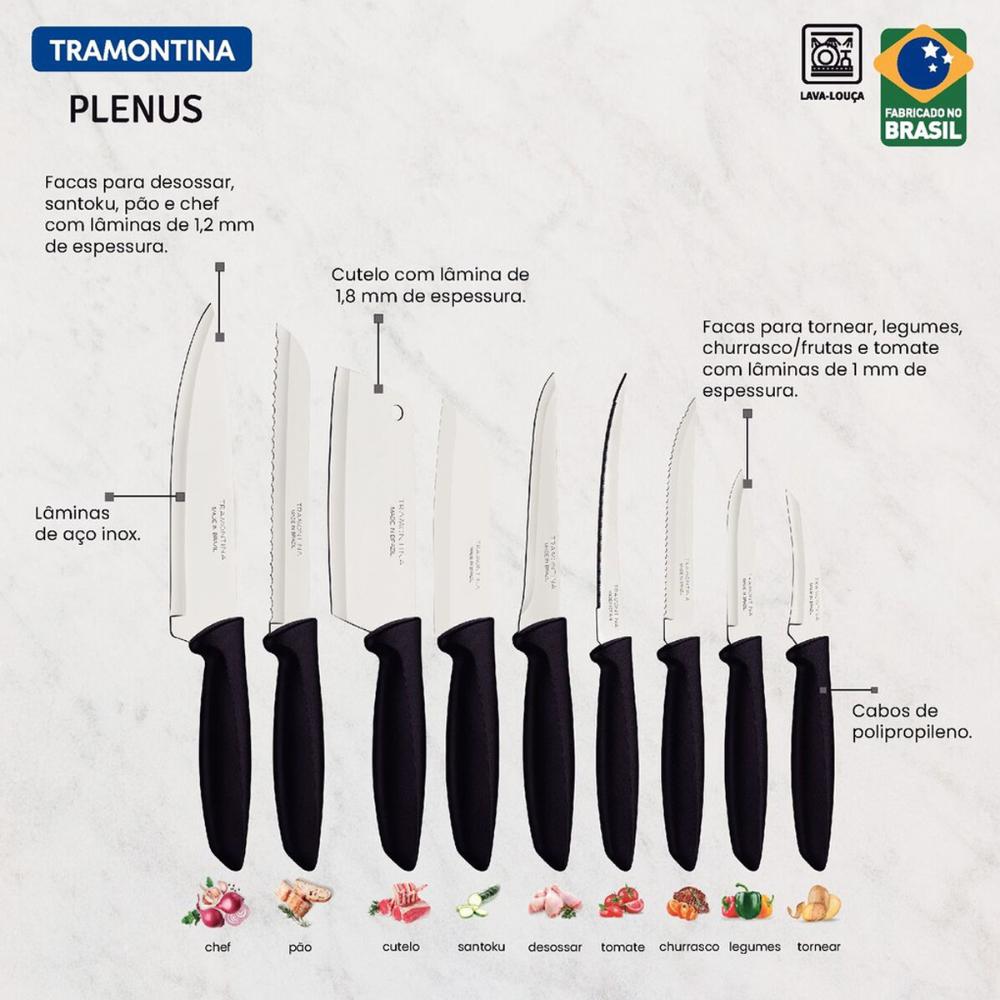 Jogo de Facas Tramontina Plenus 8 Peças com Lâminas em Aço I