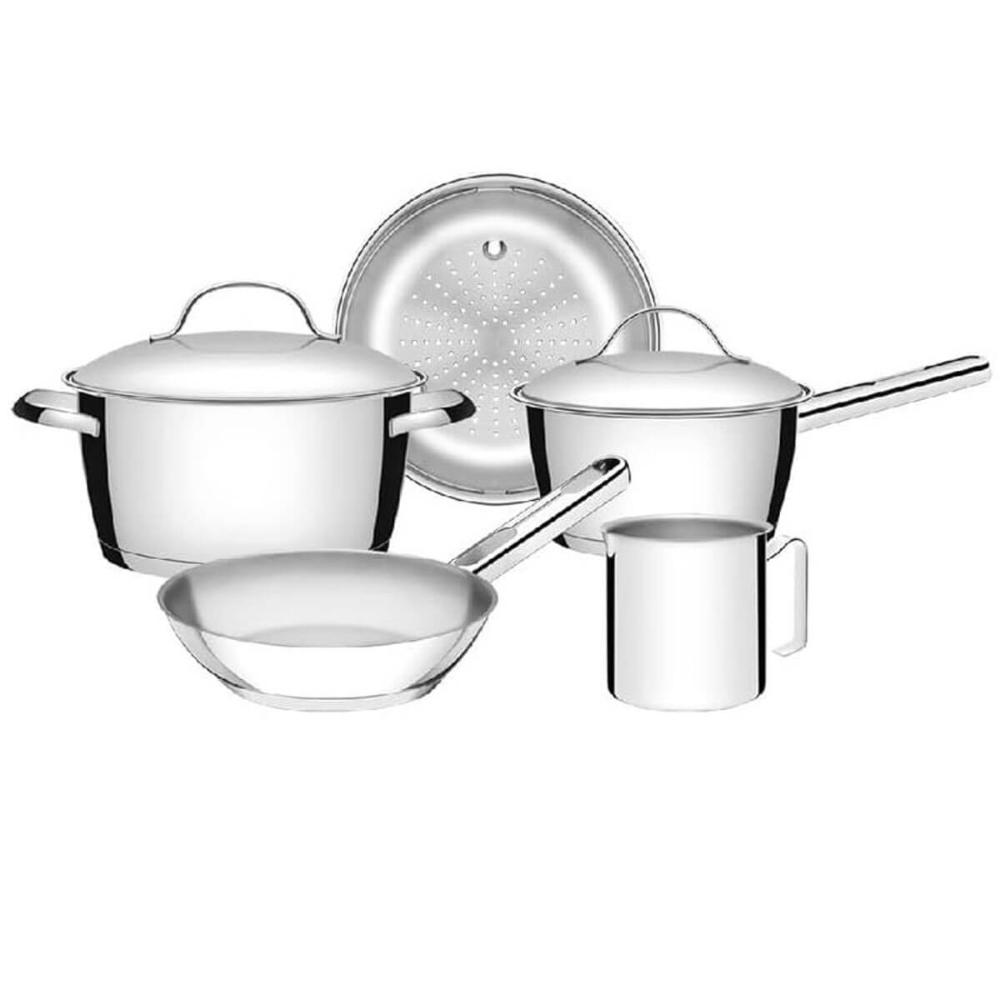 Jogo de Panelas 5 Peças Allegra em Aço Inox com Fundo Triplo e Tampas de Inox Tramontina