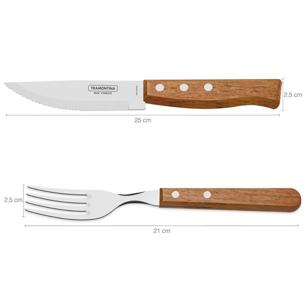 Jogo de Talheres Churrasco Faqueiro Tramontina Dynamic Aço Inox e Madeira Natural 12 Peças