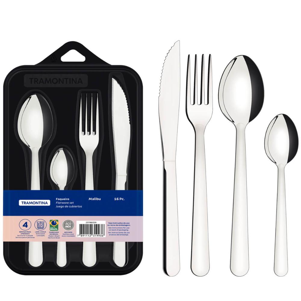 Jogo de Talheres Tramontina Faqueiro Inox Malibu 16 peças Co