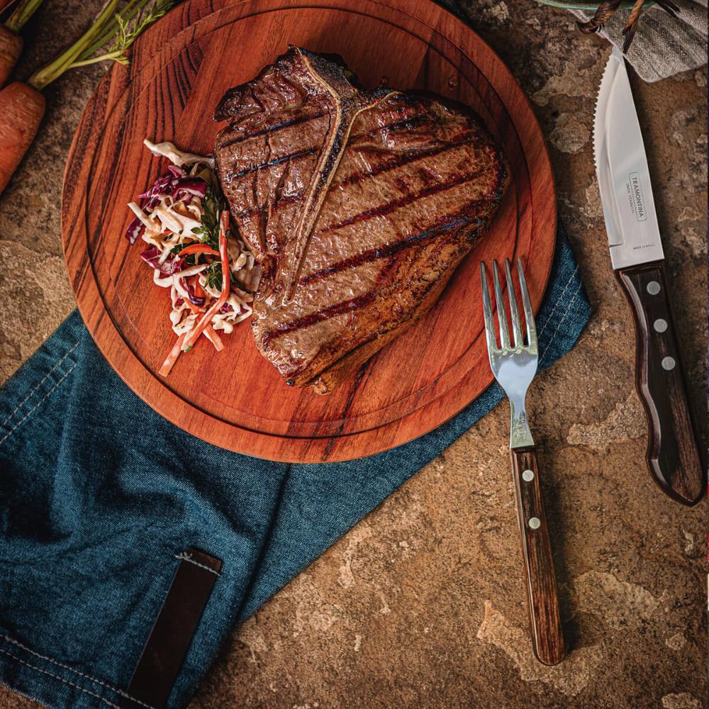 Jogo de Talheres para Churrasco Jumbo Tramontina 12 Peças em Aço Inox Cabo Castanho Polywood