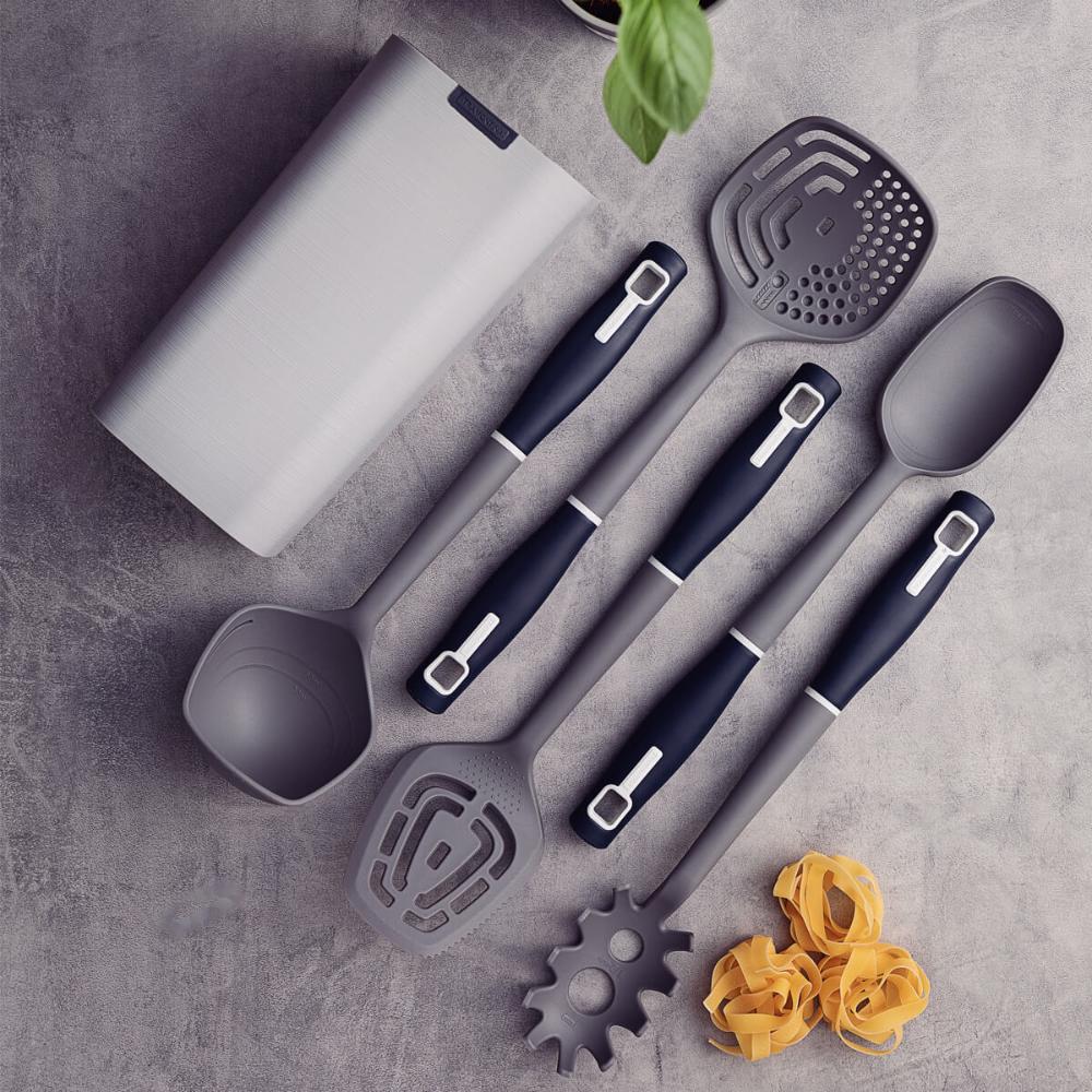 Jogo de Utensílios Tramontina Verano Nylon Colher Concha Escumadeira Pegador Espátula Suporte