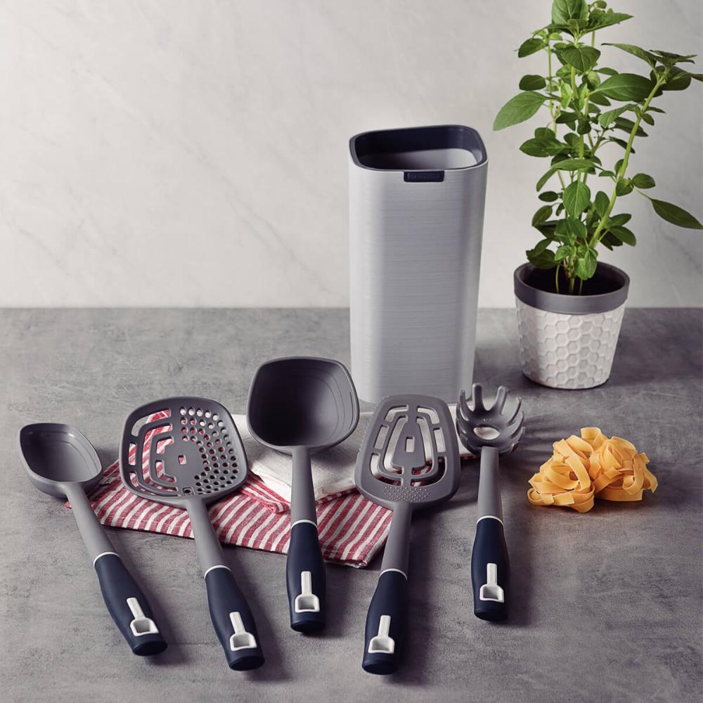 Jogo de Utensílios Tramontina Verano Nylon Colher Concha Escumadeira Pegador Espátula Suporte