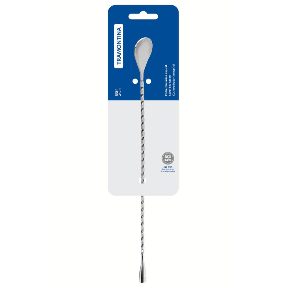 Kit 12 Colheres Bailarina Tramontina Espiral 45cm Mexer Suco Drink Coquetel Aço Inox