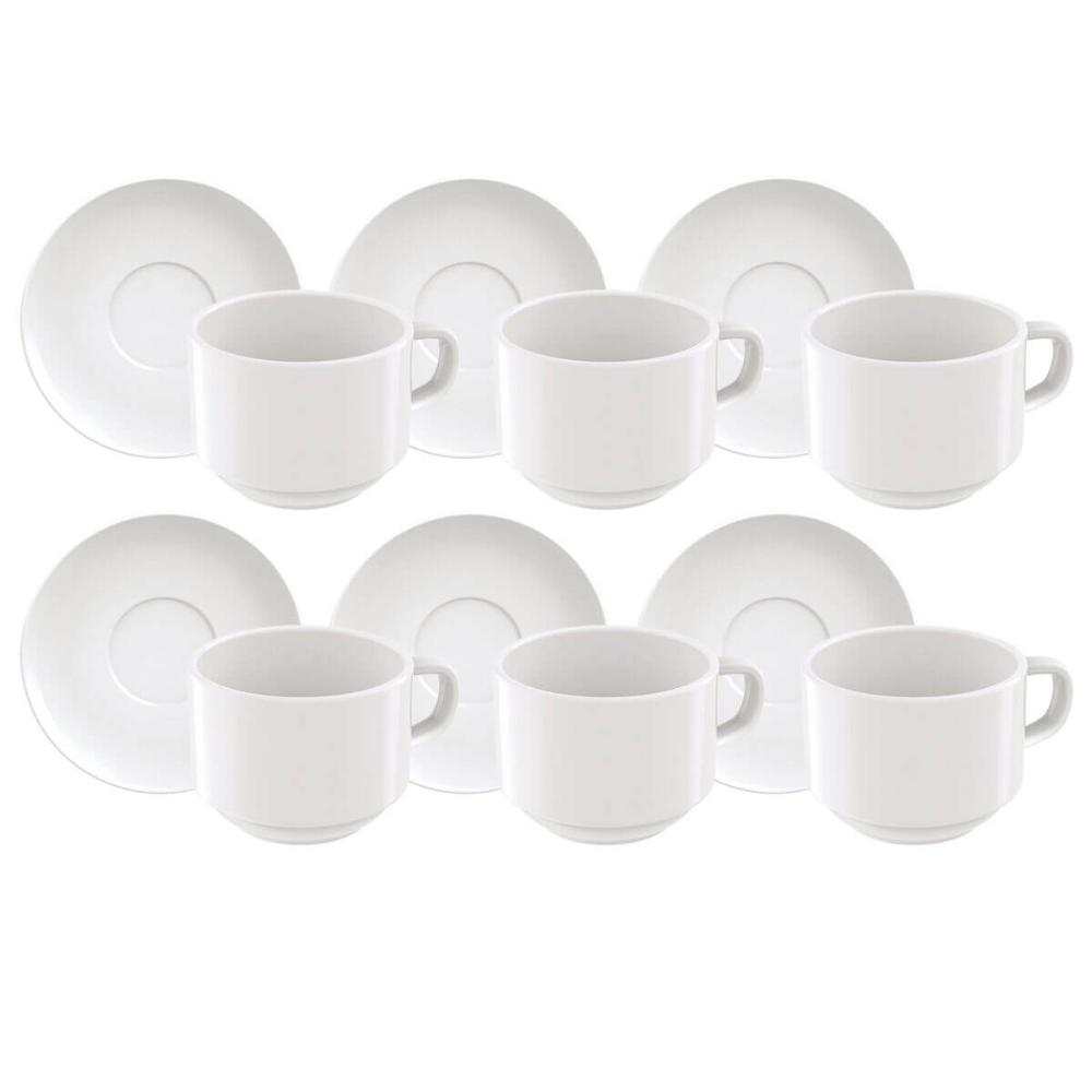 Kit 12 Peças Conjunto Xícaras de Chá com Pires em Porcelana