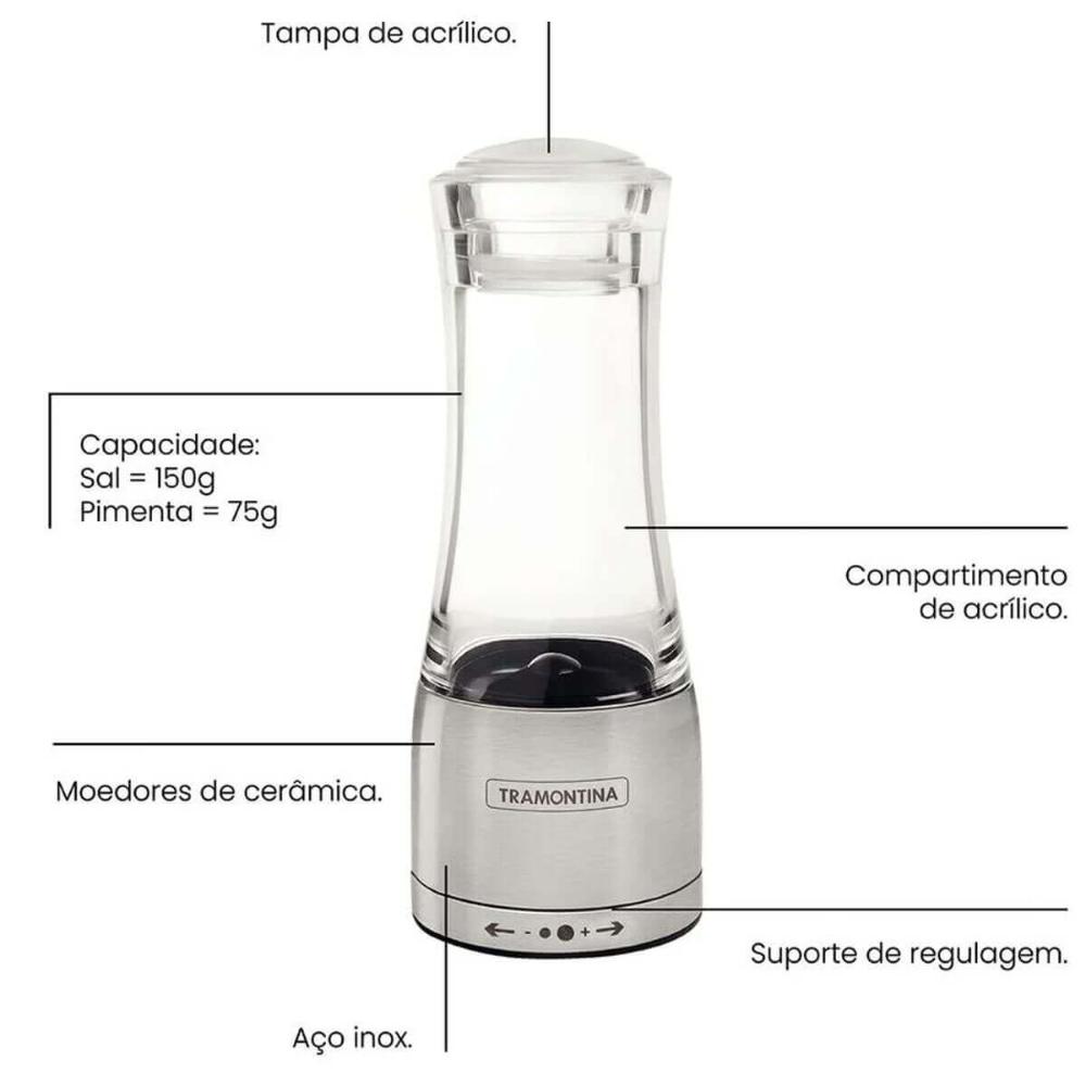 Kit 2 Moedores de Sal Pimenta Tramontina Inox com Moinho Cerâmica Realce