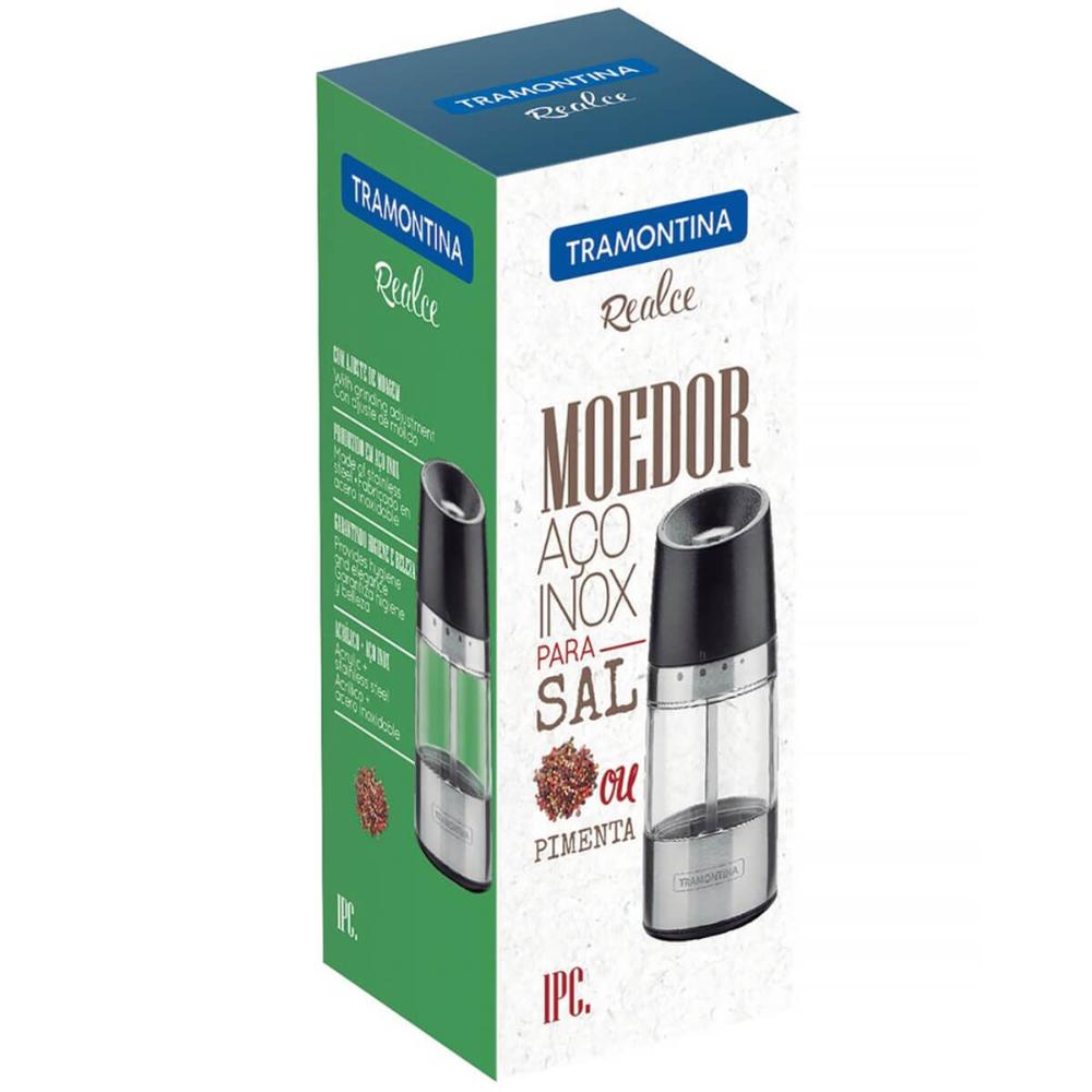 Kit 2 Moedores de Sal Pimenta Tramontina Realce Manual Temperos Especiarias Aço Inox Acrílico