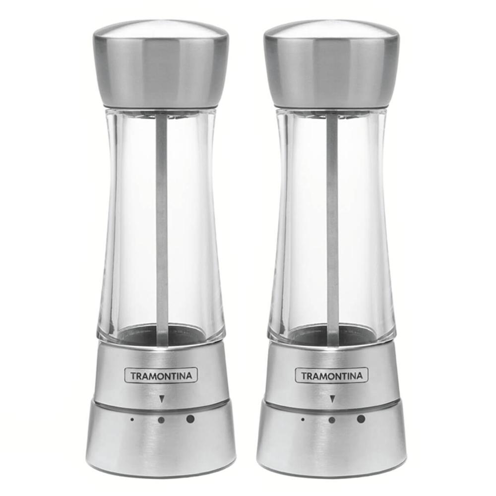 Kit 2 Moedores de Sal ou Pimenta Tramontina com Regulagem do Grão Aço Inox Realce