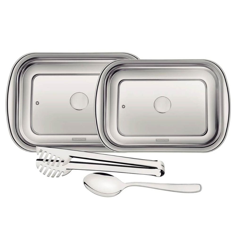 Kit 2 Travessas Assar Servir Tramontina Cosmos em Aço Inox c