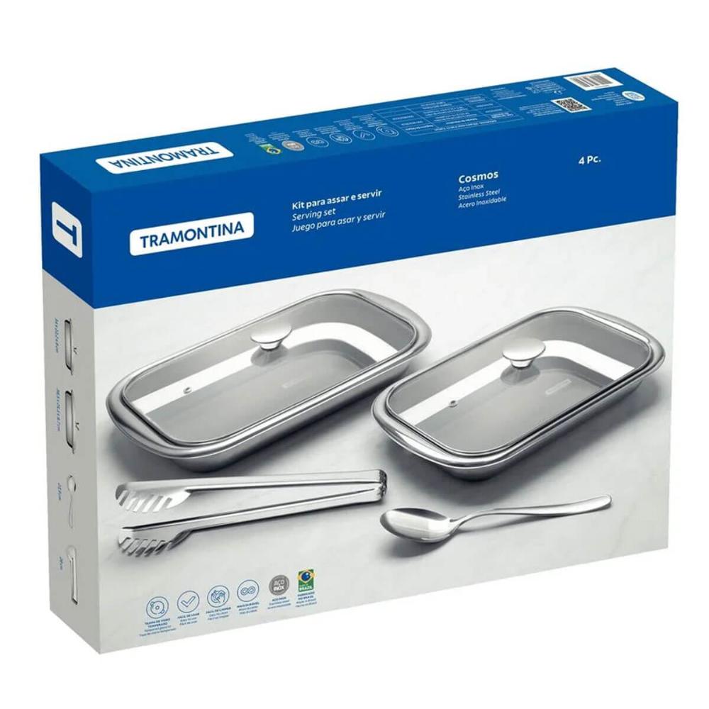 Kit 2 Travessas Assar Servir Tramontina Cosmos em Aço Inox c
