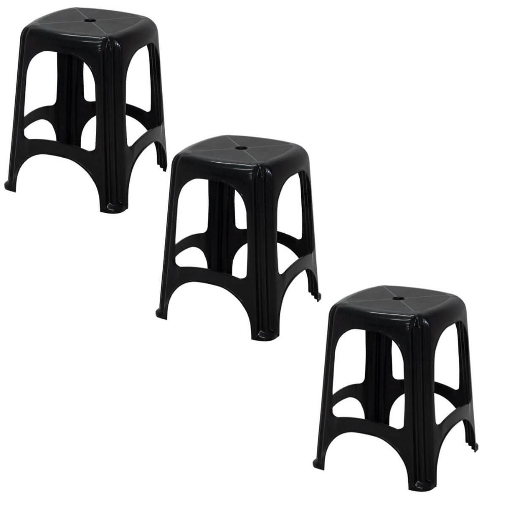 Kit 3 Banquetas Tramontina Preta Plástico Niterói ECO Banco