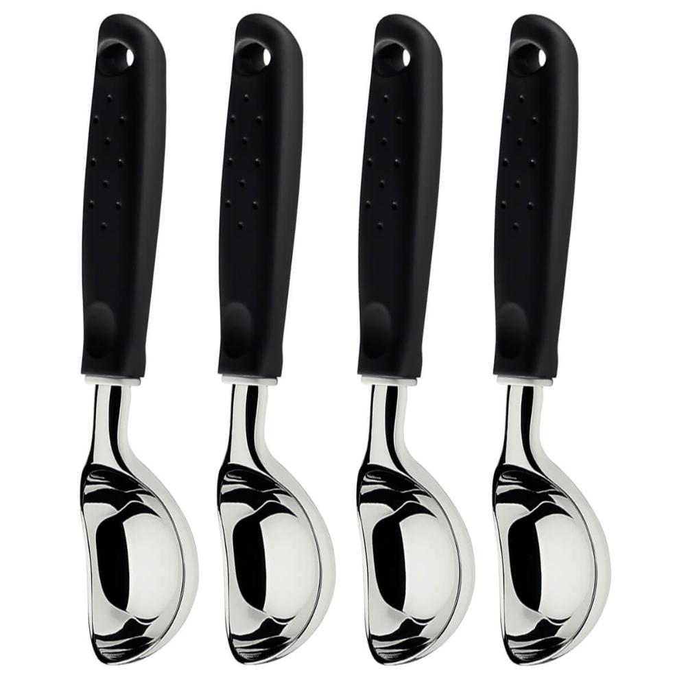 Kit 4 Colher Pegadores Bola de Sorvete Tramontina Utilitá Zamak Cromado Cabo Preto 