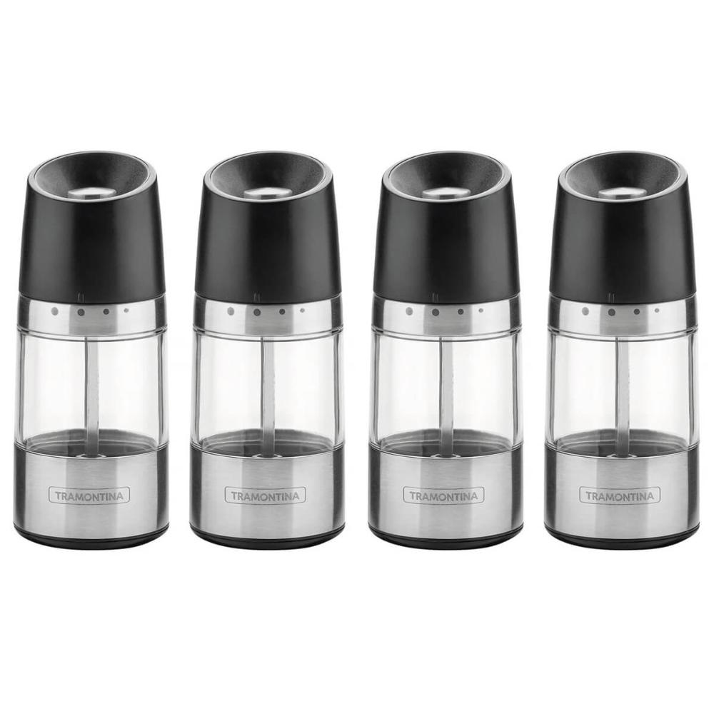 Kit 4 Moedor Sal Grosso Pimenta Tramontina Manual Inox Espec