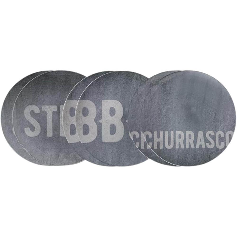 Kit 6 Pratos Rasos Tramontina Churrasco Stone Porcelana 28cm Temático BBQ Steak
