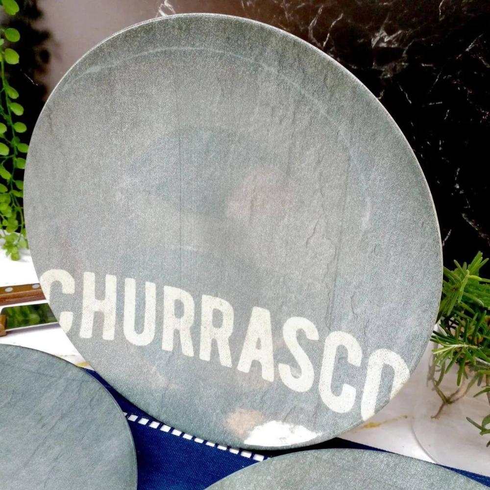 Kit 6 Pratos Rasos Tramontina Churrasco Stone Porcelana 28cm Temático BBQ Steak