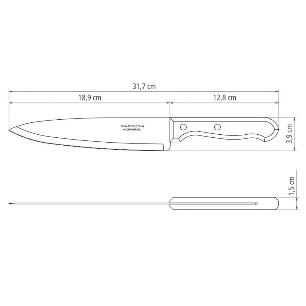 Kit Churrasco Tramontina Faca Chef 8' Garfo Trinchante Tábua Madeira Natural Aço Inox 3pçs