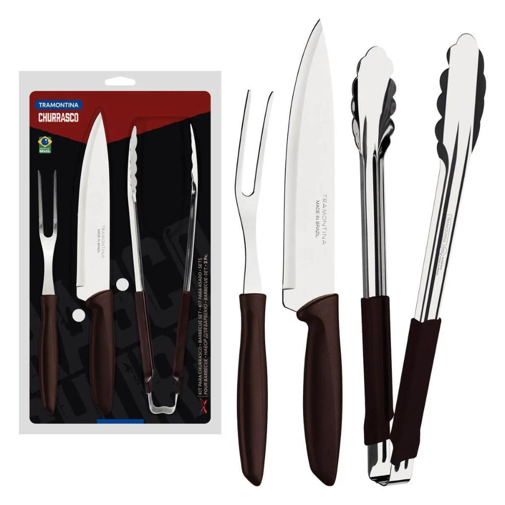 Kit Garfo Trinchante Pegador Faca Churrasco 8'' Tramontina P
