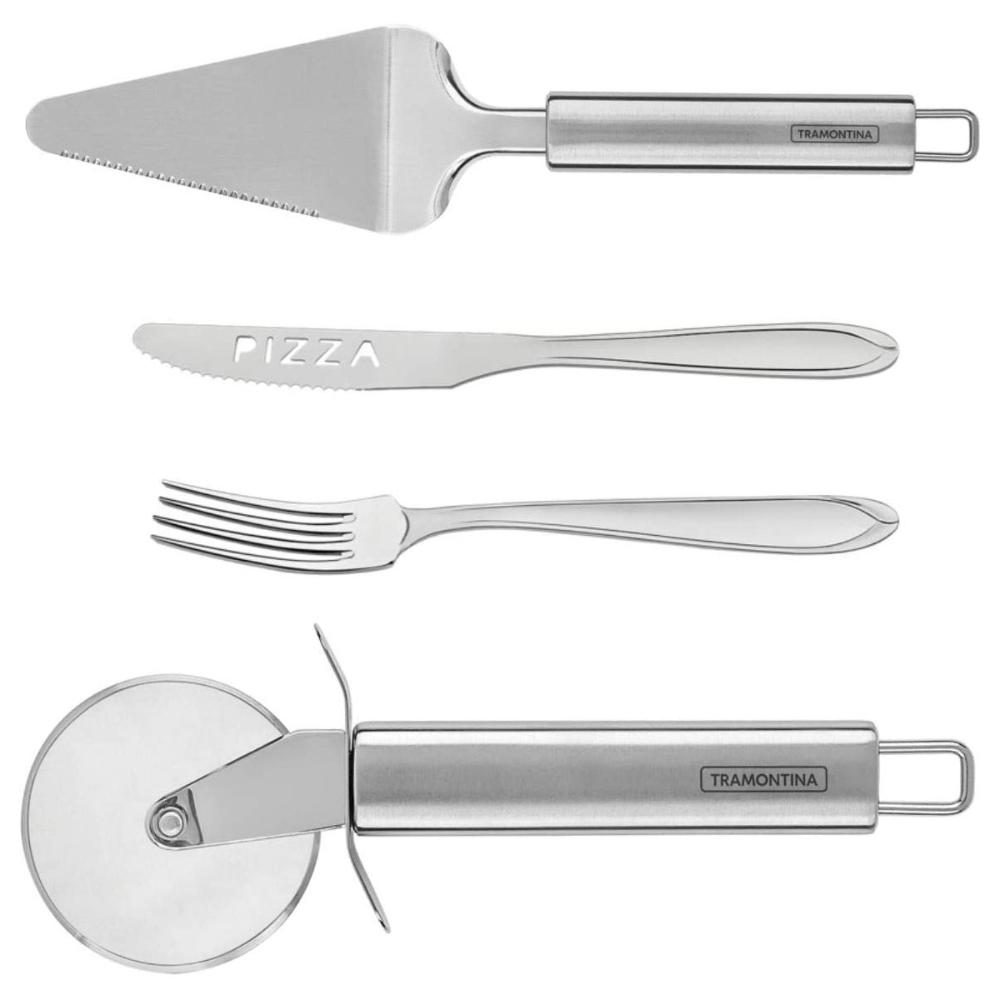 Kit Para Pizza em Aço Inox 12 Talheres 1 Espátula e 1 Cortad