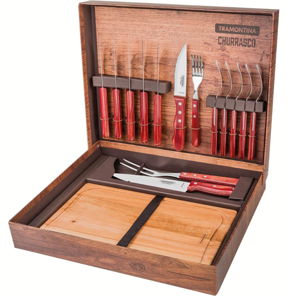 Kit Talheres Jumbo e Tábua para Churrasco Tramontina Aço Ino