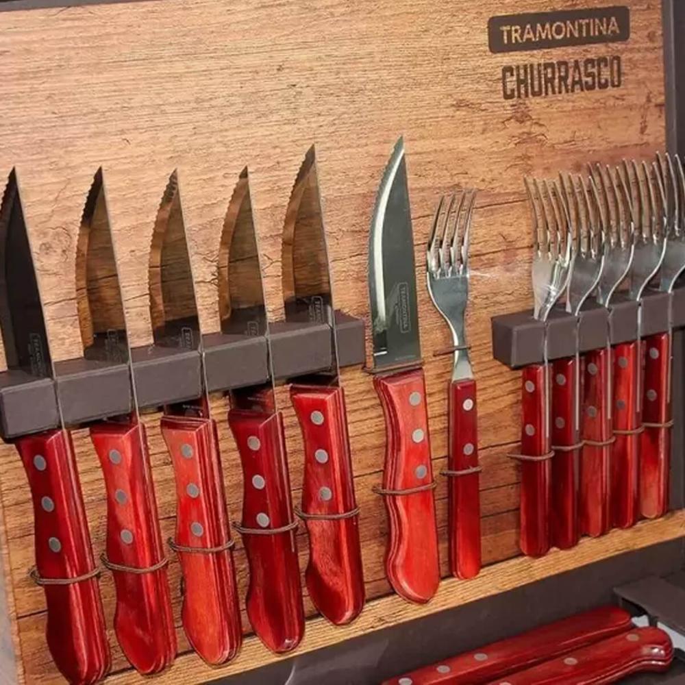 Kit Talheres Jumbo e Tábua para Churrasco Tramontina Aço Ino