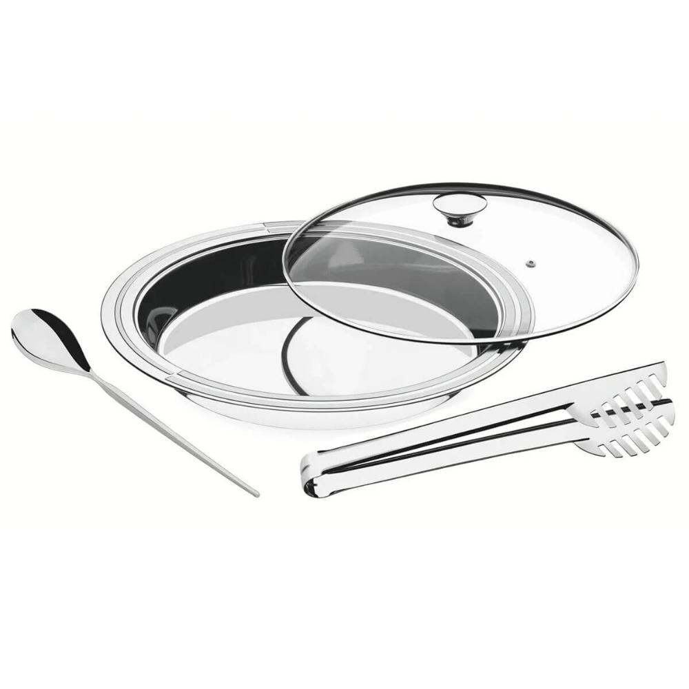 Kit para Servir Tramontina Ciclo Redondo Aço Inox Prato com Tampa Colher e Pegador