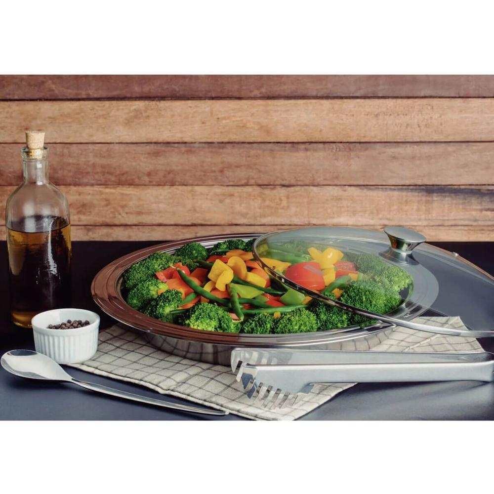Kit para Servir Tramontina Ciclo Redondo Aço Inox Prato com Tampa Colher e Pegador
