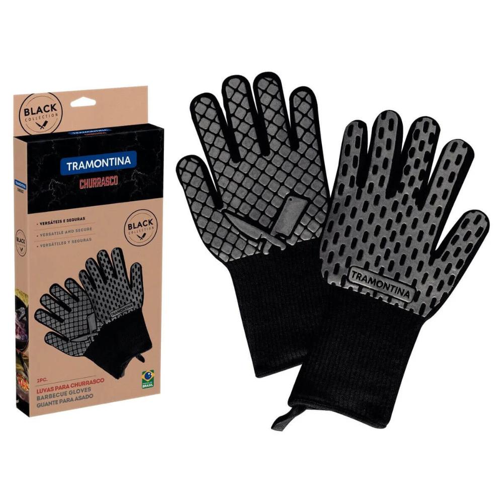 Luvas para Churrasco Tramontina Black em Silicone e Poliéster Grelha Forno Churrasqueira