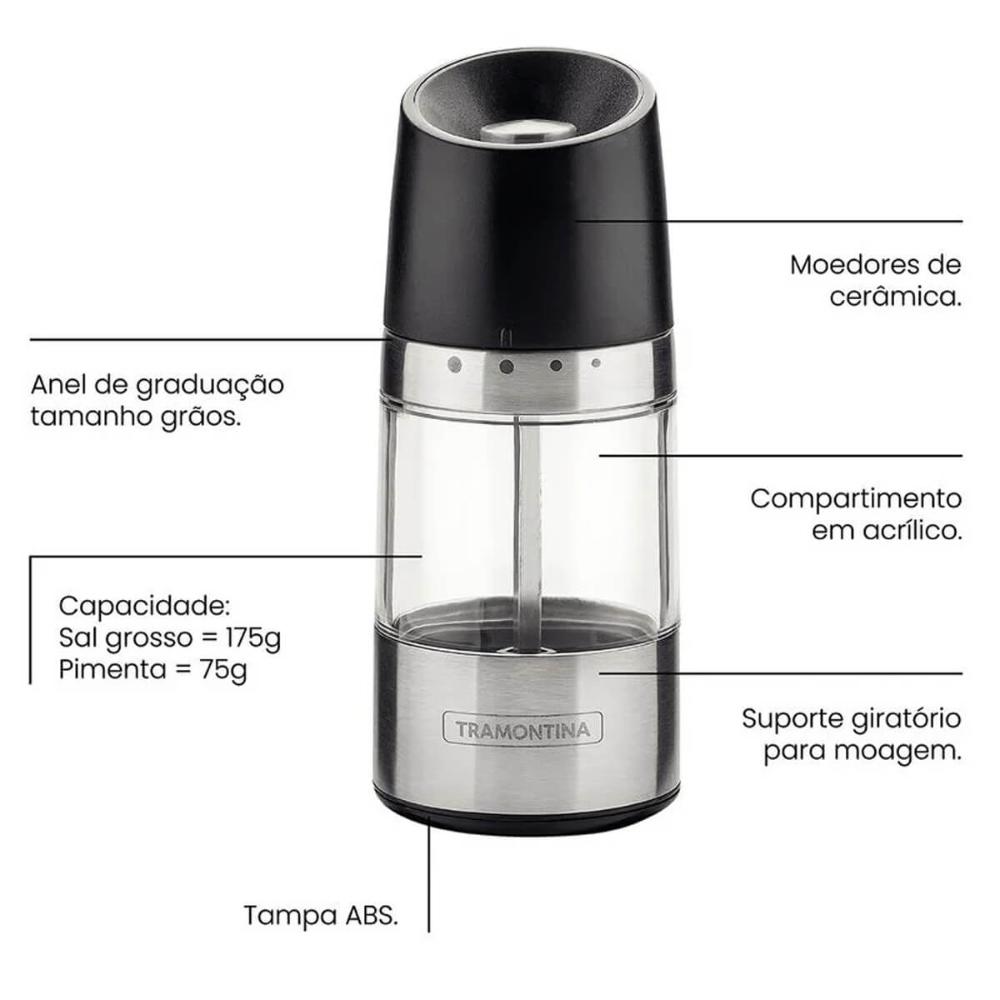 Moedor de Sal Grosso Pimenta Temperos Especiarias Tramontina