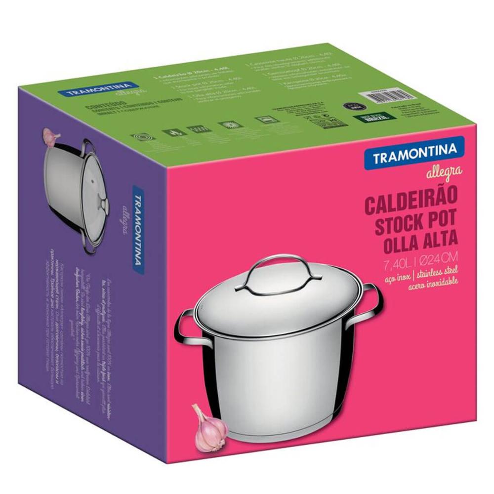 Panela Caldeirão 7,5L Tramontina Allegra em Aço Inox com Fun