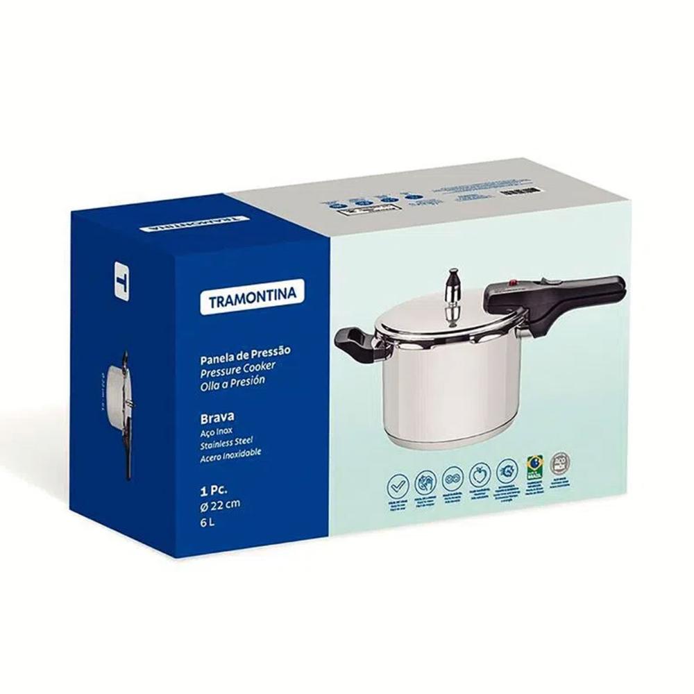 Panela de Pressão Tramontina Brava 6L em Aço Inox com Fundo