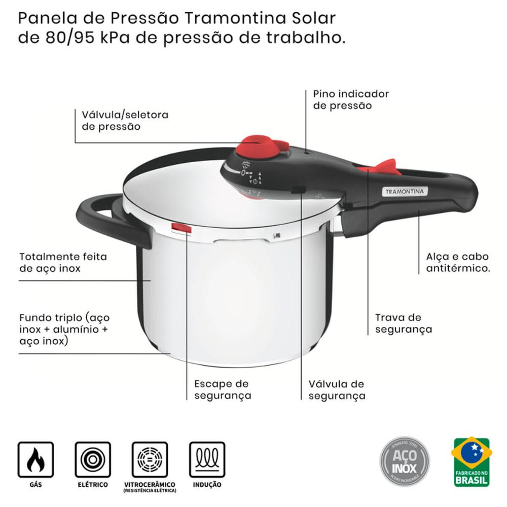 Panela de Pressão Tramontina Solar em Aço Inox 4,5L Fundo Tr