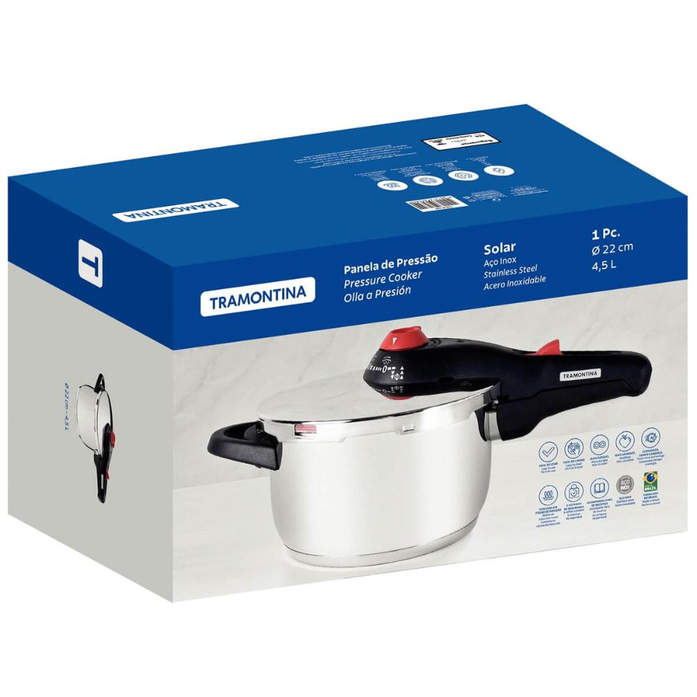 Panela de Pressão Tramontina Solar em Aço Inox 4,5L Fundo Tr