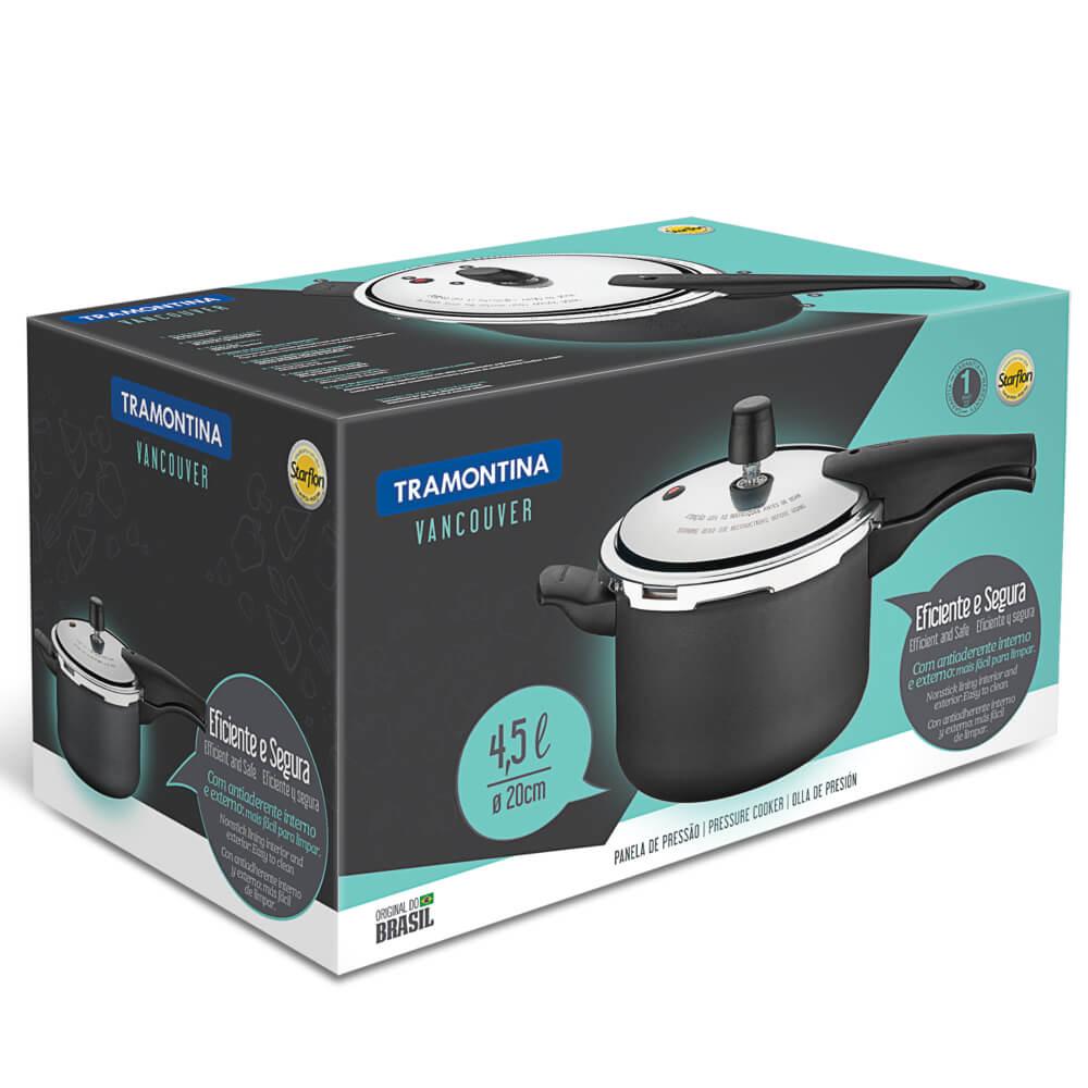 Panela de Pressão Tramontina Vancouver 4,5L Alumínio Antiaderente Starflon Max Grafite 20cm