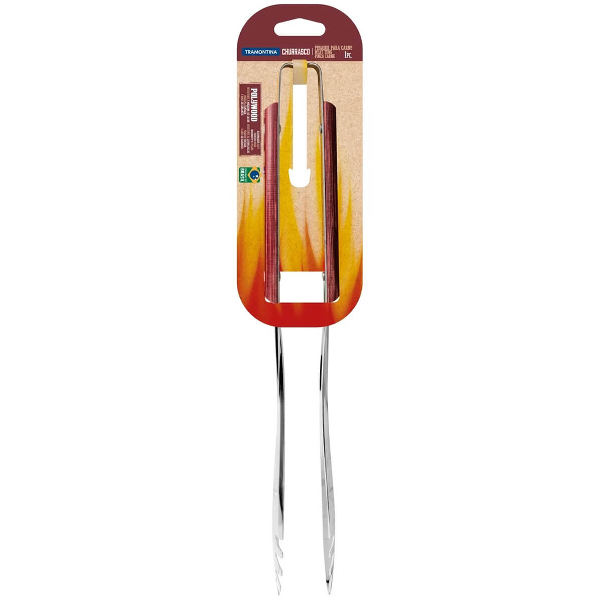 Pegador Carne Inox Polywood Churrasco Cabo Vermelho Tramontina