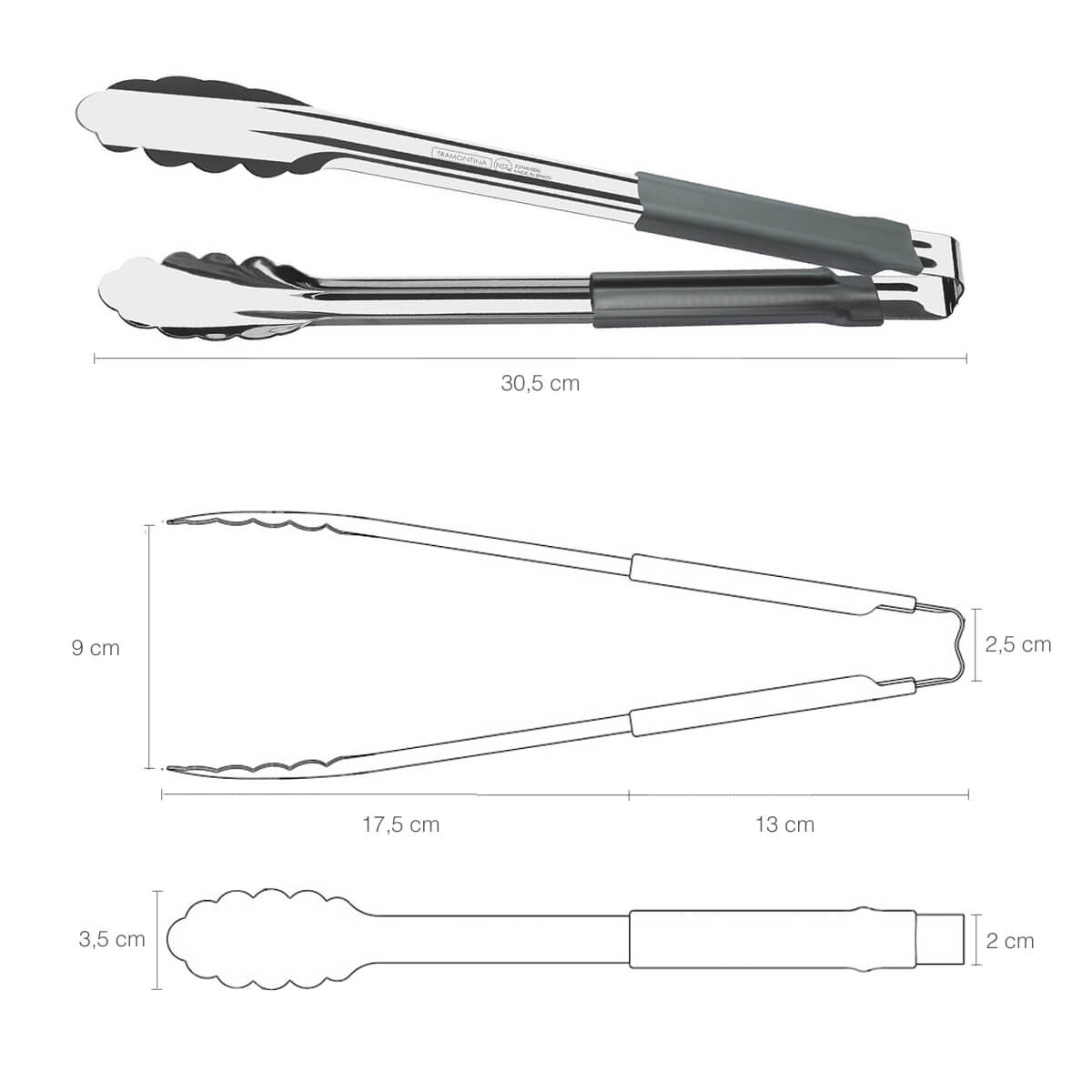 Pegador Inox Cabo Emborrachado Utilitá Cinza 30cm Tramontina