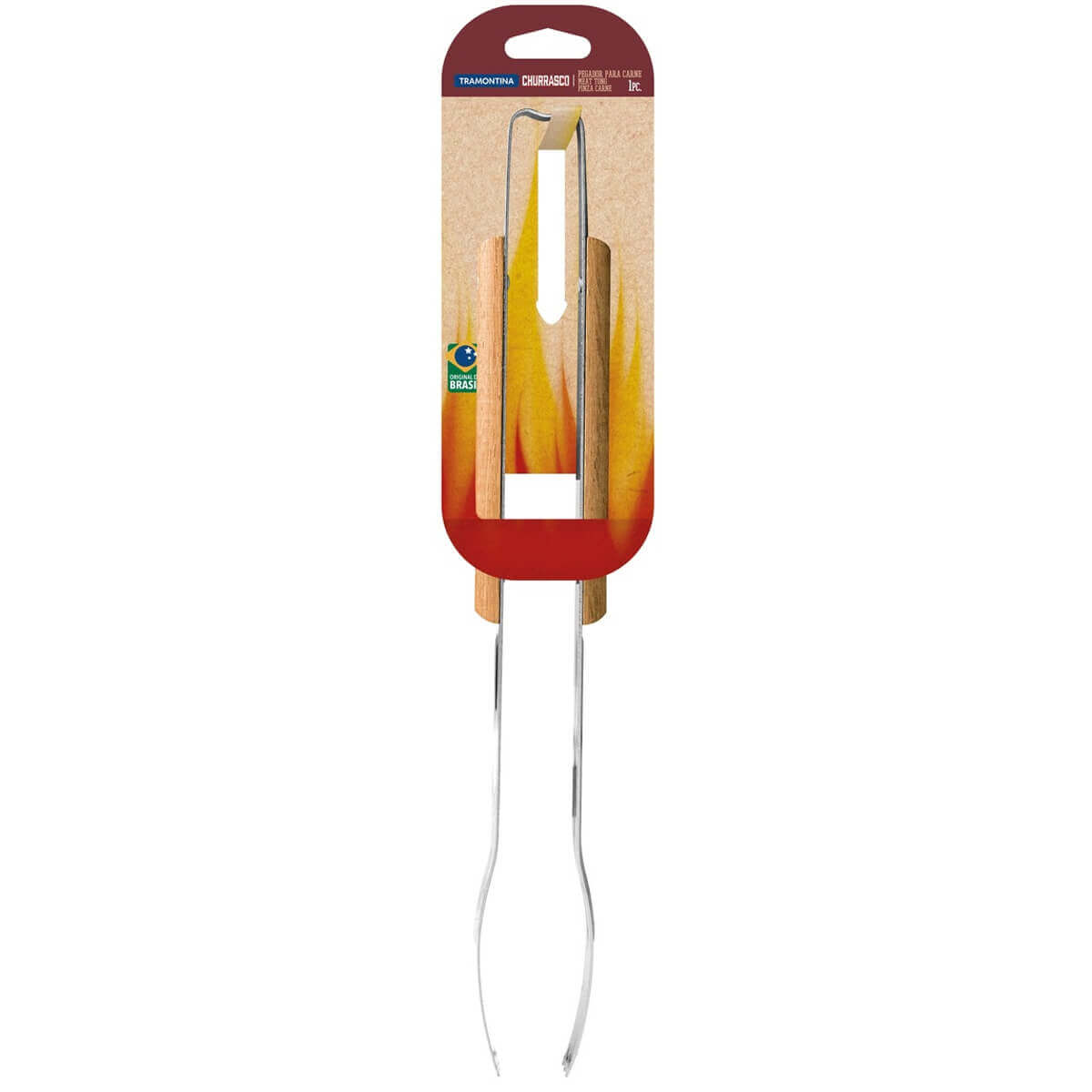 Pegador de Churrasco Carne Inox Cabo Longo Madeira 47cm Tramontina