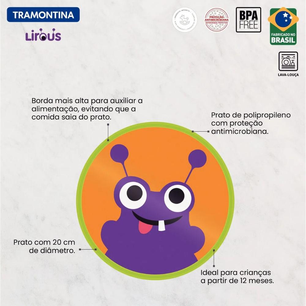 Prato Infantil Tramontina Lirous 20cm Pratinho Redondo em Polipropileno Colorido