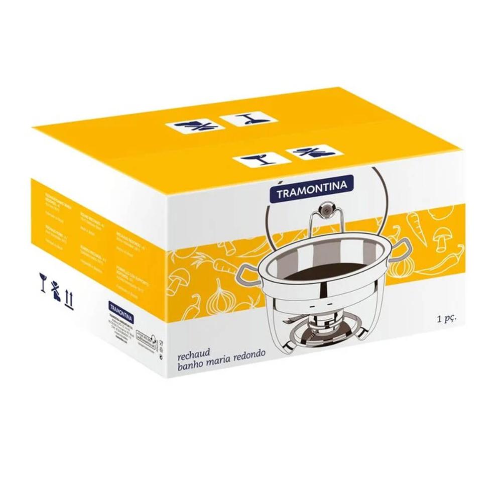 Rechaud Tramontina Redondo 4,3l Inox com Tampa de Vidro e Fogareiro Banho Maria