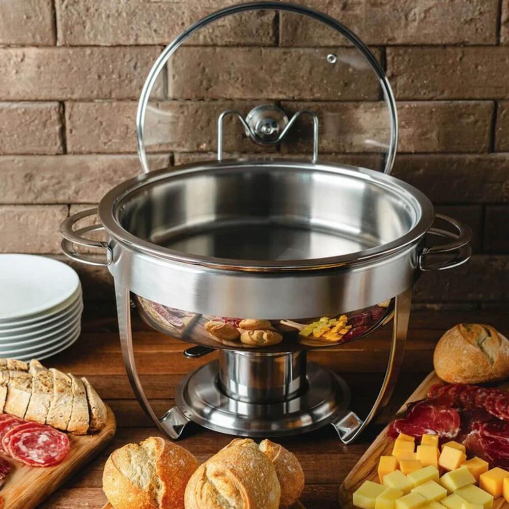 Rechaud Tramontina Redondo 4,3l Inox com Tampa de Vidro e Fogareiro Banho Maria