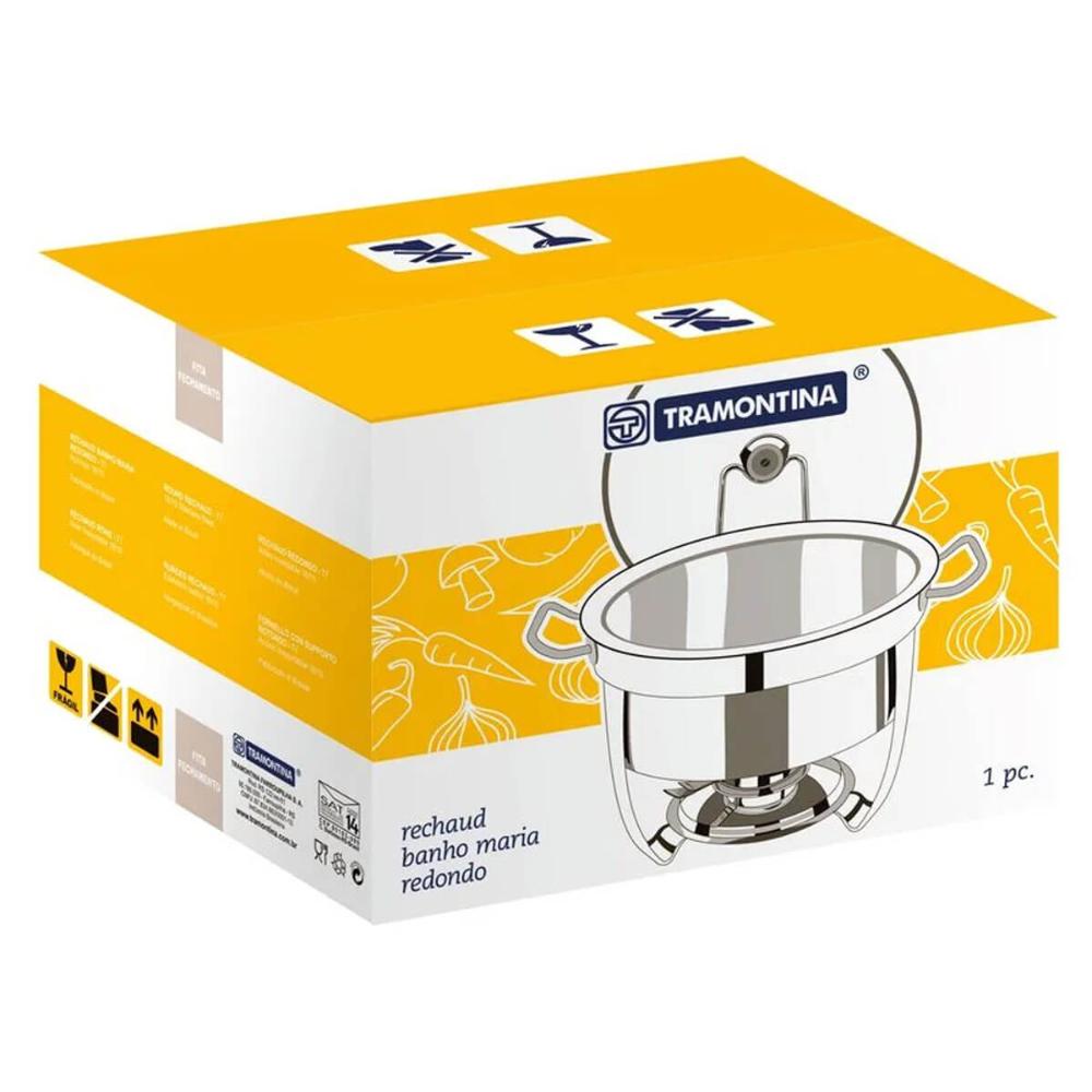 Rechaud Tramontina Redondo Inox com Tampa de Vidro e Fogareiro 7 Litros