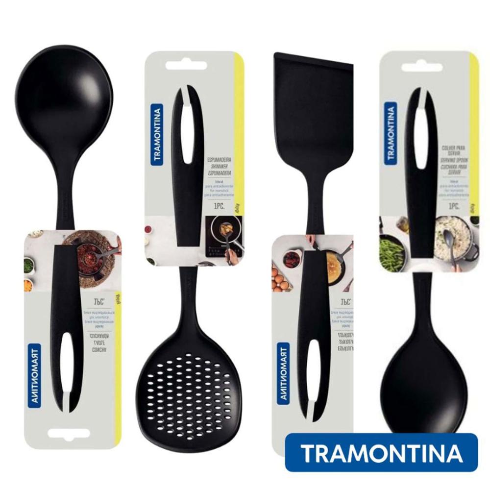 Utensílios de Cozinha Concha Colher Espátula Nylon Tramontina Preto Ability 4 Peças